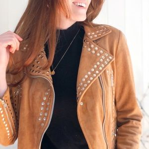 Vici Dolls Brown Studded Suede Moto Jacket